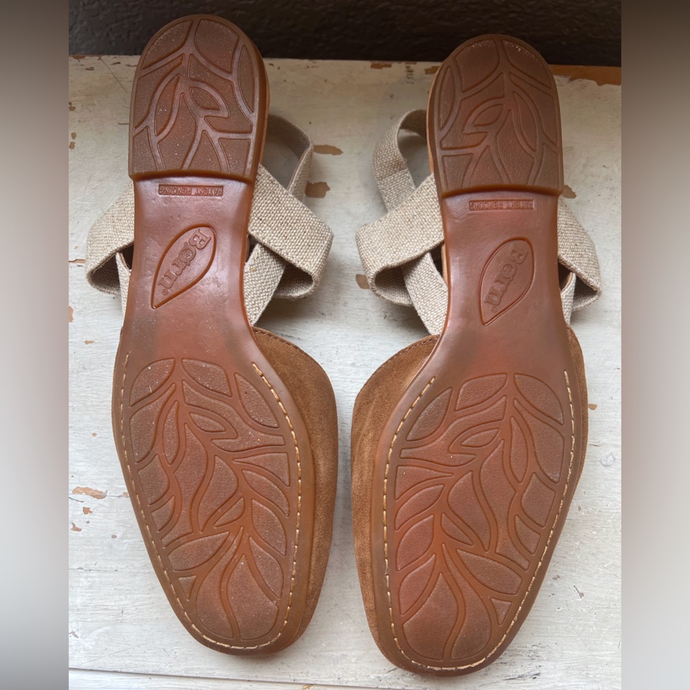 BORN® Coco Slingback Comfort Flat Cognac Brown Suede with Beige Straps Size 9M - Picture 4 of 11